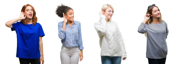 Collage Van Groep Van Mooie Ongedwongen Vrouw Geïsoleerde Achtergrond Glimlachend — Stockfoto