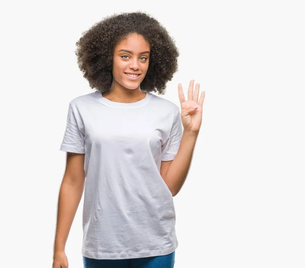 Mladá Američanka Afro Pohlaví Izolované Pozadí Zobrazení Ukázal Prsty Číslo — Stock fotografie