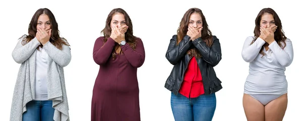 Collage Hermosa Mujer Talla Grande Sobre Fondo Aislado Impactó Cubriendo — Foto de Stock