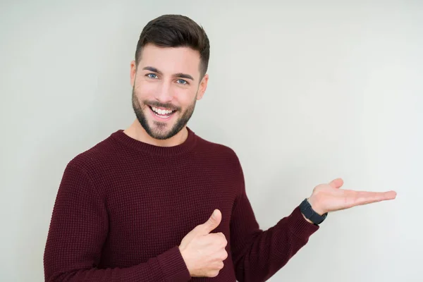 Young Handsome Man Wearing Sweater Isolated Background Showing Palm Hand — Stock Photo, Image