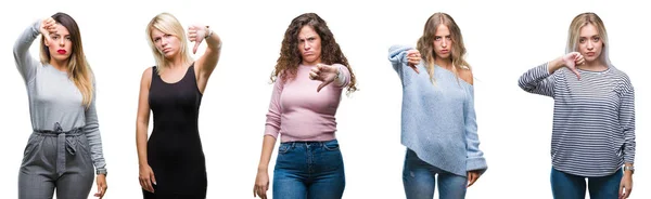 Collage Van Jonge Mooie Vrouwen Geïsoleerde Achtergrond Zoek Ongelukkig Boos — Stockfoto