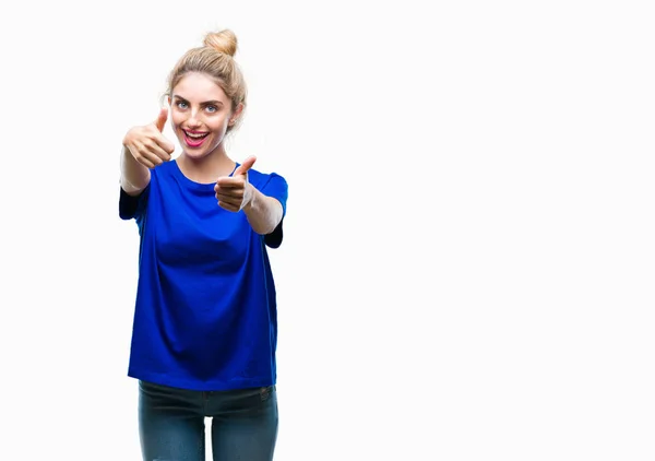 Young Beautiful Blonde Blue Eyes Woman Wearing Blue Shirt Isolated — Stockfoto