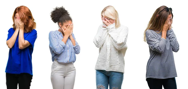 Collage Einer Gruppe Schöner Lässiger Frauen Vor Isoliertem Hintergrund Mit — Stockfoto