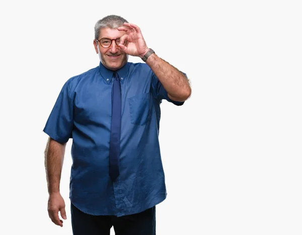 Guapo Hombre Negocios Senior Sobre Fondo Aislado Haciendo Buen Gesto —  Fotos de Stock