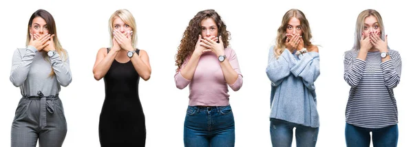 Collage Junger Schöner Frauen Vor Isoliertem Hintergrund Schockiert Mund Mit — Stockfoto