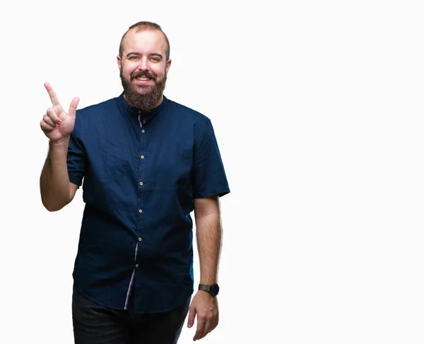 Young Caucasian Hipster Man Isolated Background Showing Pointing Fingers Number — Stock Photo, Image