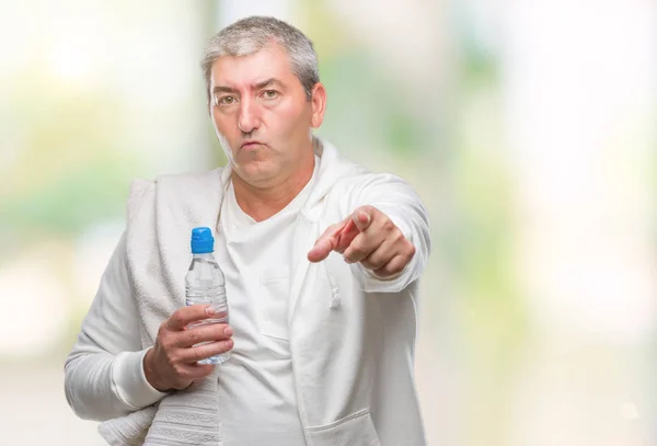 Handsome Senior Man Training Holding Towel Water Bottle Isolated Background — Stock Photo, Image