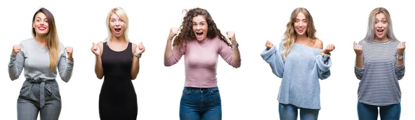 Collage Mujeres Jóvenes Hermosas Sobre Fondo Aislado Celebrando Sorprendido Sorprendido —  Fotos de Stock