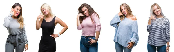Collage Mujeres Hermosas Jóvenes Sobre Fondo Aislado Sonriendo Haciendo Gesto —  Fotos de Stock