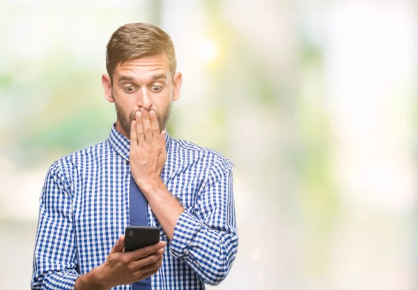 Young Hadsome Man Texting Sending Message Using Smartphone Isolated Background — Stock Photo, Image