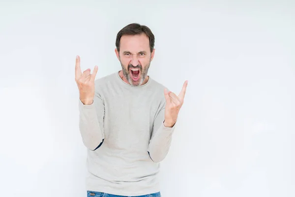 Elegante Uomo Anziano Sfondo Isolato Gridando Con Espressione Folle Facendo — Foto Stock