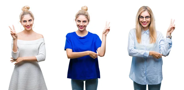 Collage Unga Vackra Blonda Kvinnan Över Isolerade Bakgrund Leende Med — Stockfoto