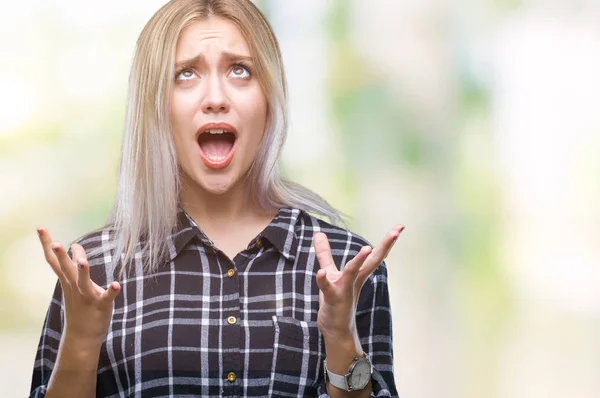 Junge Blonde Frau Über Isolierten Hintergrund Verrückt Und Verrückt Schreien — Stockfoto