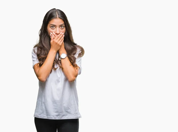 Jonge Mooie Arabische Vrouw Geïsoleerde Achtergrond Geschokt Mond Met Handen — Stockfoto