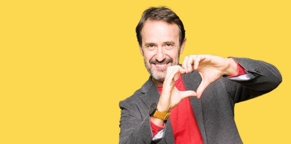 Middle Age Handsome Business Man Smiling Love Showing Heart Symbol — Stock Photo, Image