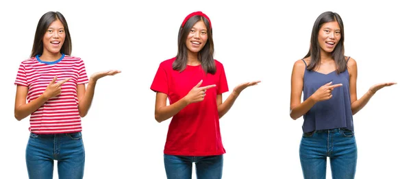 Collage Mujer Asiática China Sobre Fondo Aislado Asombrado Sonriendo Cámara — Foto de Stock