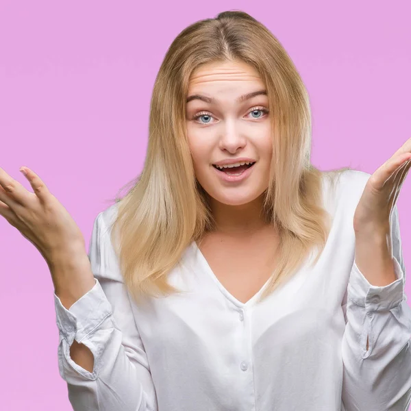 Young Caucasian Woman Isolated Background Celebrating Crazy Amazed Success Arms — Stock Photo, Image
