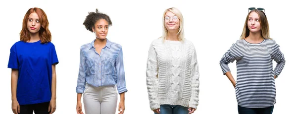 Collage Van Groep Van Mooie Ongedwongen Vrouw Geïsoleerde Achtergrond Glimlachend — Stockfoto