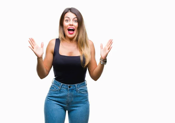 Joven Mujer Hermosa Sobre Fondo Aislado Celebrando Loco Sorprendido Por —  Fotos de Stock