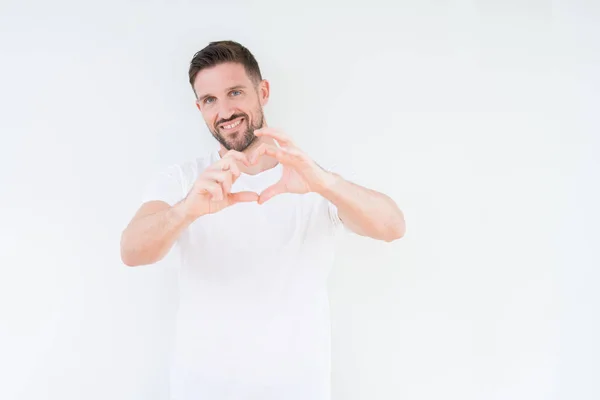 Joven Hombre Guapo Con Camiseta Blanca Casual Sobre Fondo Aislado — Foto de Stock