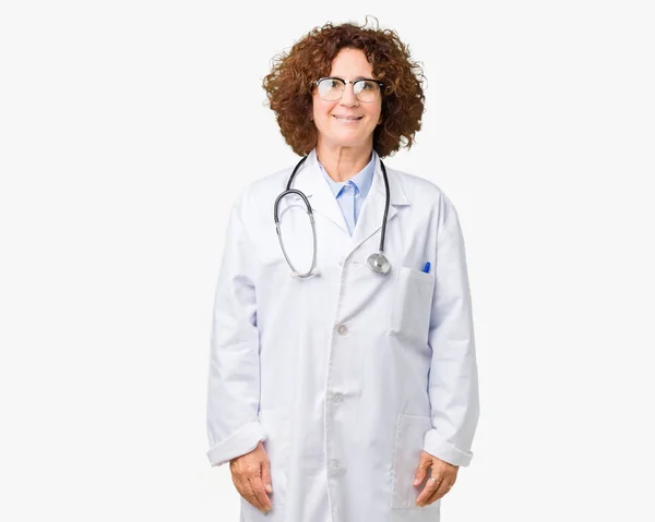 Middle Ager Senior Doctor Woman Isolated Background Happy Cool Smile — Stock Photo, Image