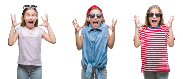 Collage Niña Pequeña Con Gafas Sol Sobre Fondo Aislado Celebrando —  Fotos de Stock