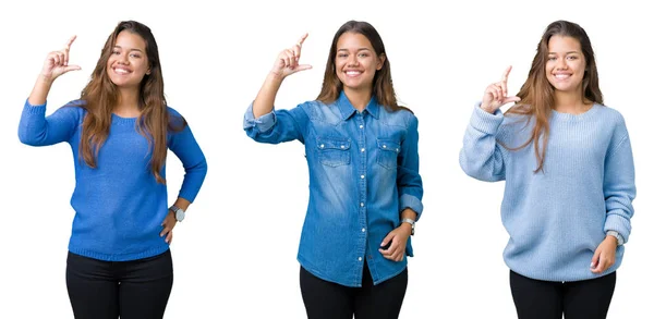 Collage Hermosa Mujer Joven Sobre Fondo Aislado Sonriente Seguro Gesto —  Fotos de Stock