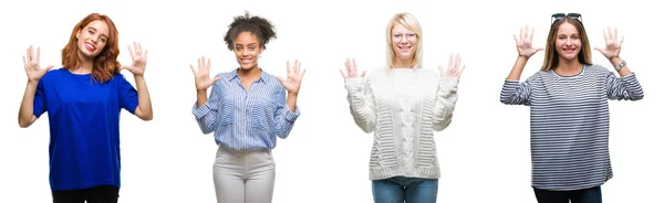 Collage Grupo Hermosa Mujer Casual Sobre Fondo Aislado Mostrando Apuntando — Foto de Stock