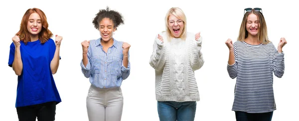 Collage Grupo Hermosa Mujer Casual Sobre Fondo Aislado Emocionado Por — Foto de Stock