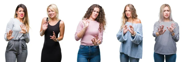 Collage Mujeres Hermosas Jóvenes Sobre Fondo Aislado Expresión Disgustada Disgustada — Foto de Stock