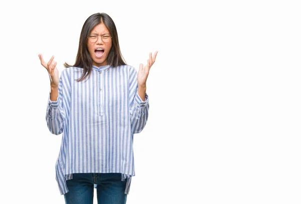 Young Asian Woman Isolated Background Celebrating Mad Crazy Success Arms — Stock Photo, Image