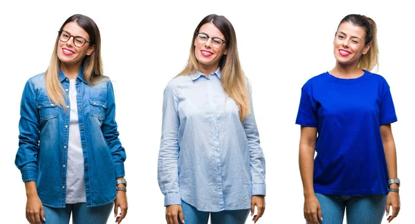 Collage Einer Jungen Schönen Frau Mit Brille Vor Isoliertem Hintergrund — Stockfoto