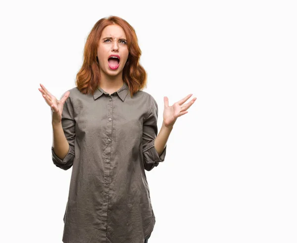 Young Beautiful Woman Isolated Background Crazy Mad Shouting Yelling Aggressive — Stock Photo, Image