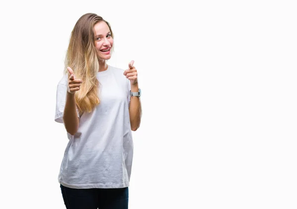 Young Beautiful Blonde Woman Wearing Casual White Shirt Isolated Background — Stock Photo, Image