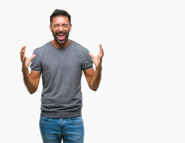 Adult Hispanic Man Isolated Background Celebrating Mad Crazy Success Arms — Stock Photo, Image