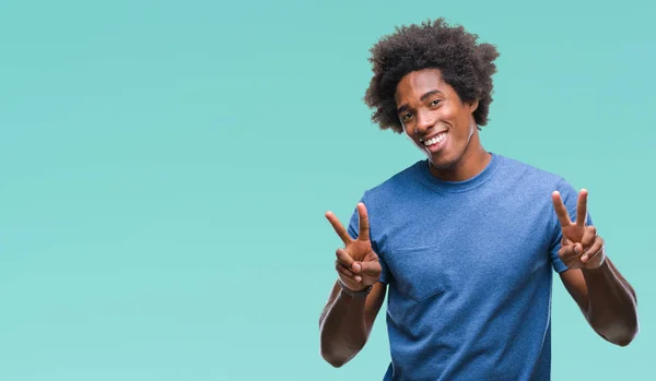 Afro American Man Isolated Background Smiling Looking Camera Showing Fingers — Stock Photo, Image