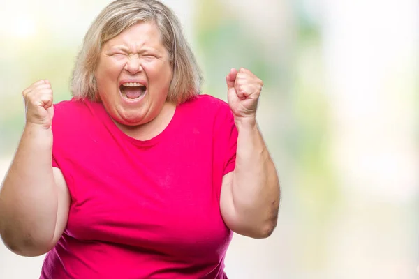 Senior Más Tamaño Mujer Caucásica Sobre Fondo Aislado Loco Loco — Foto de Stock