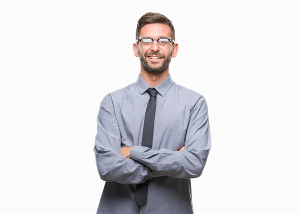 Young Handsome Business Man Isolated Background Happy Face Smiling Crossed — Stock Photo, Image