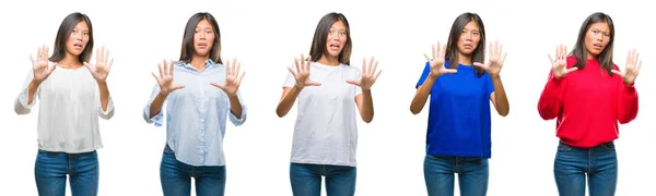 Samenstelling Van Chinese Aziatische Vrouw Geïsoleerde Achtergrond Bang Doodsbang Met — Stockfoto