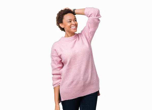 Mooie Jonge Afro Amerikaanse Vrouw Geïsoleerde Achtergrond Lacht Zelfverzekerd Ontroerende — Stockfoto