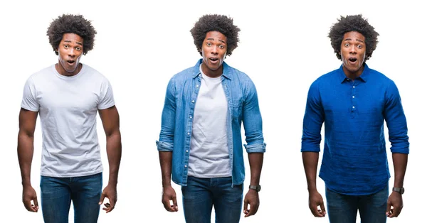 Koláž Americký Mladík Košili Obchodní Muž Izolované Pozadí Strach Šokován — Stock fotografie