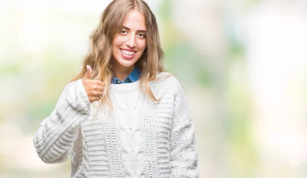 Schöne Junge Blonde Frau Trägt Winterpullover Über Isoliertem Hintergrund Und — Stockfoto