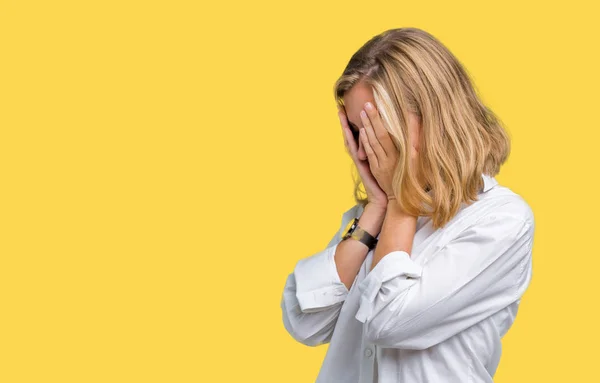 Hermosa Joven Mujer Negocios Sobre Fondo Aislado Con Expresión Triste —  Fotos de Stock