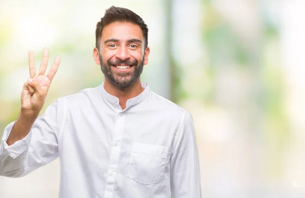 Дорослий Іспаномовний Чоловік Над Ізольованим Тлом Показуючи Вказуючи Пальцями Номер — стокове фото