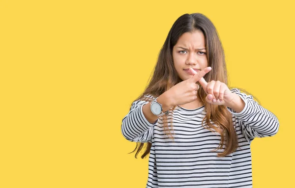 Junge Schöne Brünette Frau Trägt Streifen Pullover Über Isoliertem Hintergrund — Stockfoto