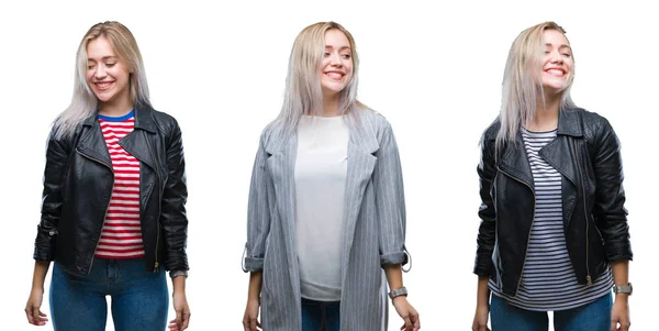 Collage Vacker Blond Ung Kvinna Bär Jacka Över Isolerade Bakgrund — Stockfoto