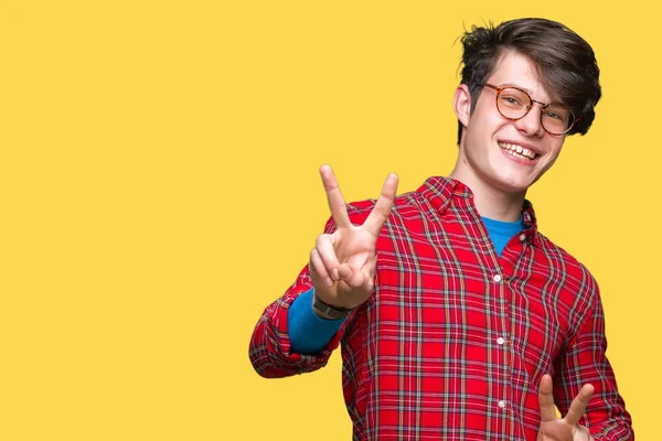 Young Handsome Man Wearing Glasses Isolated Background Smiling Looking Camera — Stock Photo, Image