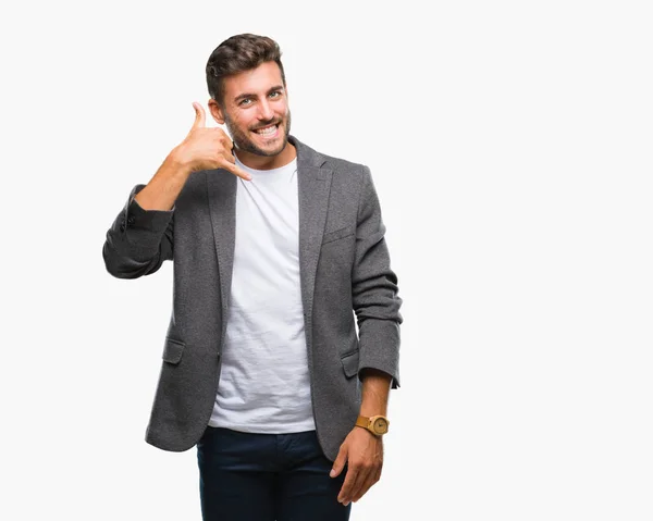 Young Handsome Business Man Isolated Background Smiling Doing Phone Gesture — Stock Photo, Image