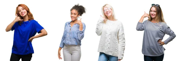 Colagem Grupo Bela Mulher Casual Sobre Fundo Isolado Sorrindo Fazendo — Fotografia de Stock