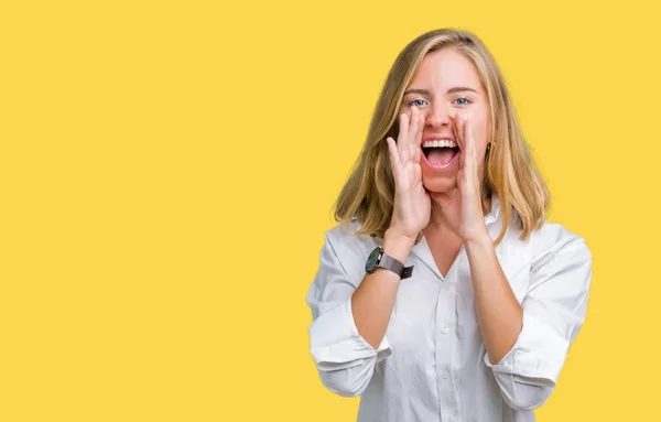 Hermosa Joven Mujer Negocios Sobre Fondo Aislado Gritando Enojado Voz —  Fotos de Stock